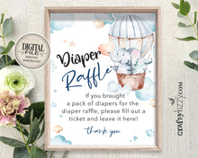 Boy Baby Shower Diaper Raffle Sign - Mommy To Be Game Sign - Elephant Diaper Game Printable Table Signs - INSTANT DOWNLOAD