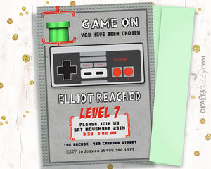 Nintendo Boy Birthday Invitation Video Game Party Invitations Gaming Party Arcade Invite - Tween Boy Birthday Invitation