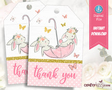 Bunny Thank You Tags - Twin Bunnies Birthday Favor Tags - Easter Bunny Gift Tag  INSTANT DOWNLOAD - CraftyKizzy