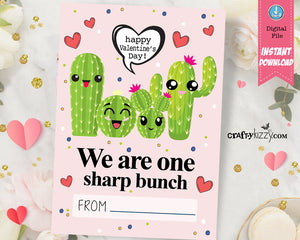 Cactus Valentine Card - Succulent Valentines - Classroom Valentines Day - Cactus Puns - INSTANT DOWNLOAD - CraftyKizzy