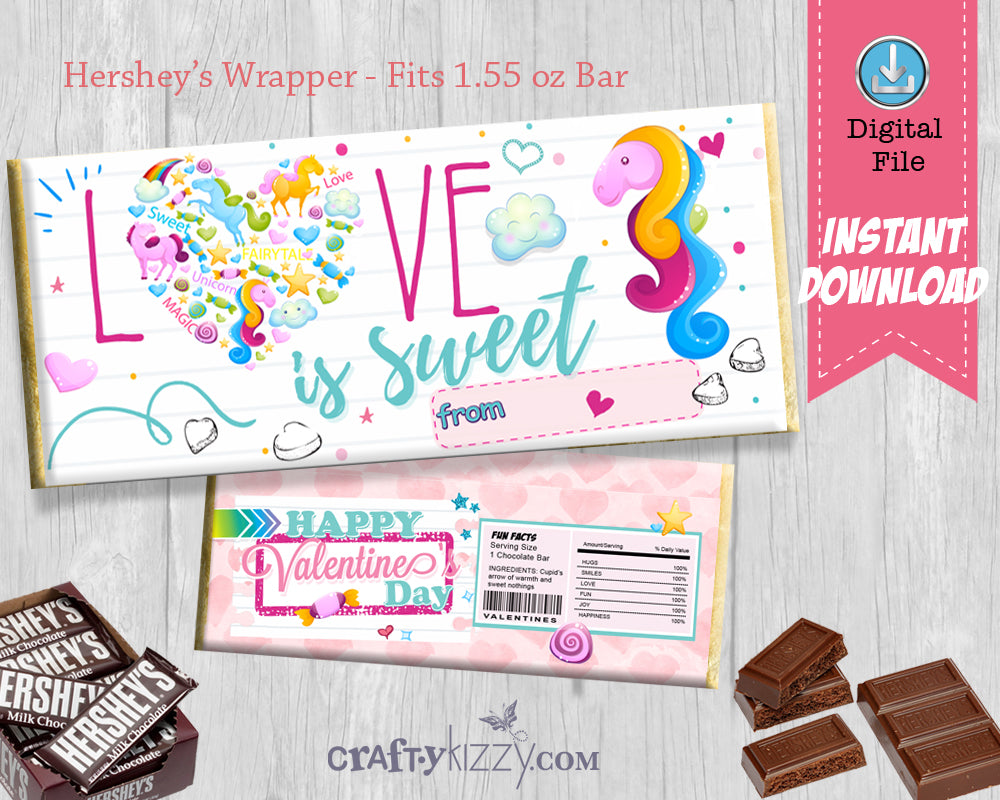 Valentine's Day Candy Bar Wrapper - Girls Valentine Party Favor - Candy Gram Classroom Favor Label INSTANT DOWNLOAD - CraftyKizzy