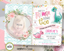 Stomp Chomp Dinosaur Princess Birthday Invitations - Girl Dino Party Invitation - First Second Birthday Invitations - CraftyKizzy