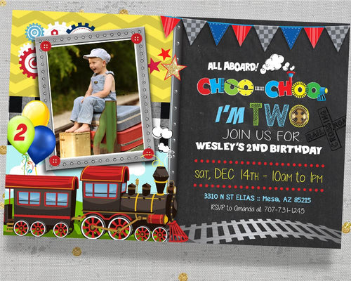 Choo Choo I'm Two Birthday Invitation - Train 2nd Birthday Invitations - Chugga Chugga Two Two - CraftyKizzy