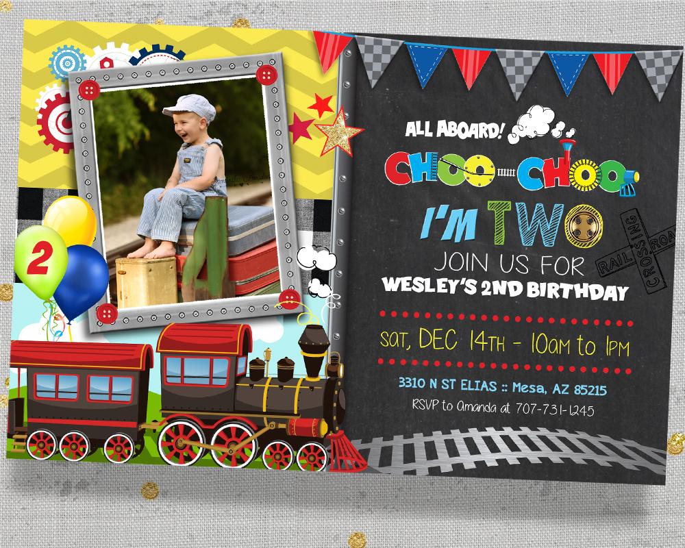 Choo Choo I'm Two Birthday Invitation - Train 2nd Birthday Invitations - Chugga Chugga Two Two - CraftyKizzy