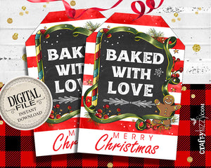 Baked With Love Christmas Gift Tags - Merry Christmas Tags - Cookie Exchange - Cookie Swap- Teacher Gift Tags - INSTANT DOWNLOAD