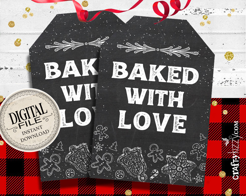 Baked With Love Gift Tags - Merry Christmas Tags - Cookie Exchange - C – CraftyKizzy for Free Printable Baked With Love Tags