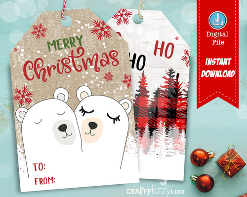 Christmas Gift Tags - Merry Christmas Polar Bear Favor Tags - Ho Ho Ho Tags - Printable Holiday Gift Tags - INSTANT DOWNLOAD