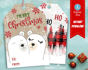 Christmas Gift Tags - Merry Christmas Polar Bear Favor Tags - Ho Ho Ho Tags - Printable Holiday Gift Tags - INSTANT DOWNLOAD