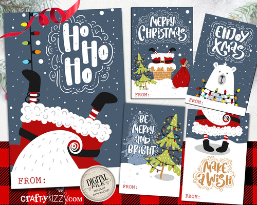 Christmas Gift Tags - Merry Christmas Favor Tags - Be Merry and Bright Tag - Holiday Tags - Seasonal Gift Tags - INSTANT DOWNLOAD