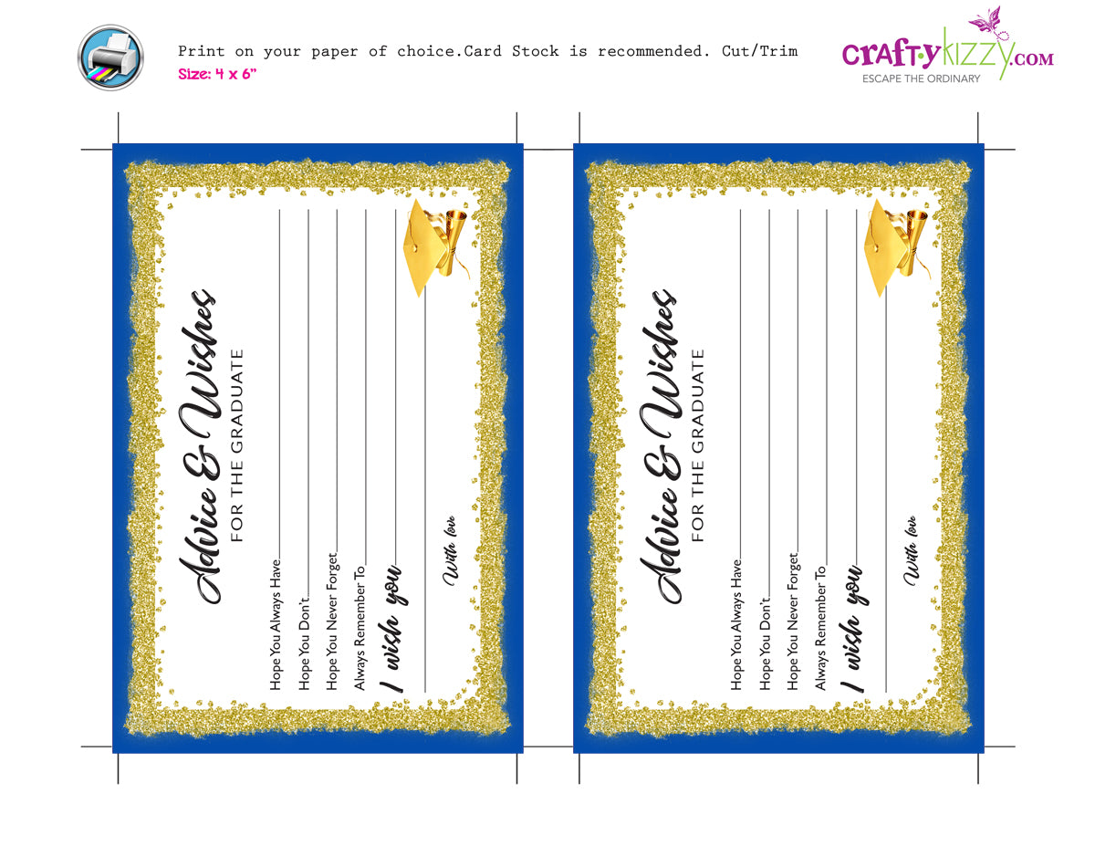 High School College Grad Blue and Gold Graduation Advice Cards - DIY CraftyKizzy High School College Grad Blue and Gold Graduation Advice Cards - DIY CraftyKizzy