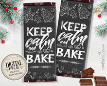 Christmas Chocolate Bar Wrapper - Cookie Exchange Party Favors - Keep Calm And Bake Candy Bar Label - INSTANT DOWNLOAD