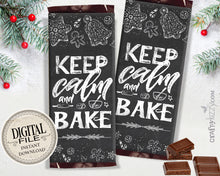 Christmas Chocolate Bar Wrapper - Cookie Exchange Party Favors - Keep Calm And Bake Hershey's Bar Label - INSTANT DOWNLOAD