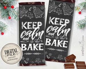 Christmas Chocolate Bar Wrapper - Cookie Exchange Party Favors - Keep Calm And Bake Candy Bar Label - INSTANT DOWNLOAD
