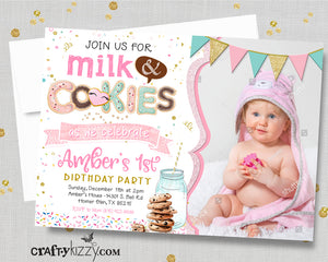 Milk and Cookies Birthday Invitation - Girl Cookie Party Invitations - Classroom Party Invitation