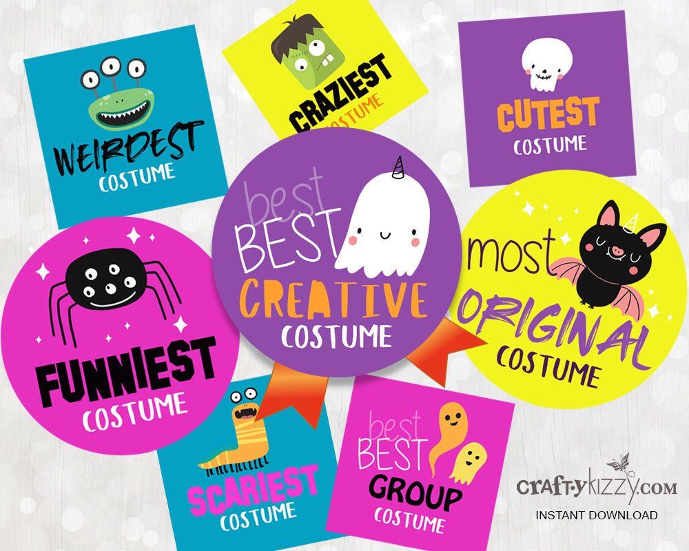 Halloween Costume Contest Award Stickers - Best Costume Sticker - Scariest Costume Kid Badge - Contest Prize Ribbons - Funniest Weirdest - INSTANT DOWNLOAD