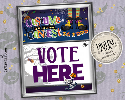 Costume Contest Vote Here Sign - Printable Halloween Voting Sign - Costume Contest Party Decor - Best Costume - INSTANT DOWNLOAD