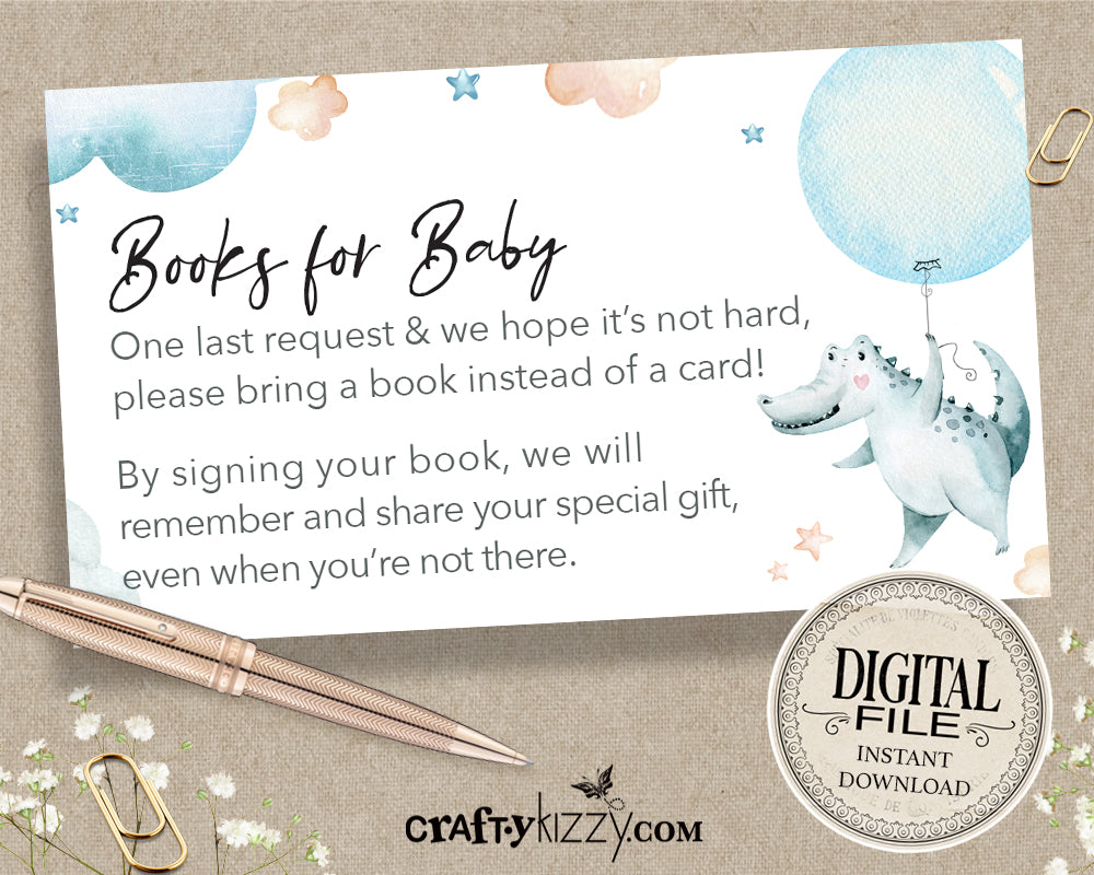 Crocodile Baby Shower Book Request Insert - Boy Request a Book Card ...