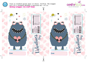 Cute Girls Valentine's Candy Bar Wrappers Alien Valentine Day Party Favor - Candy Gram Favor Label - INSTANT DOWNLOAD - CraftyKizzy