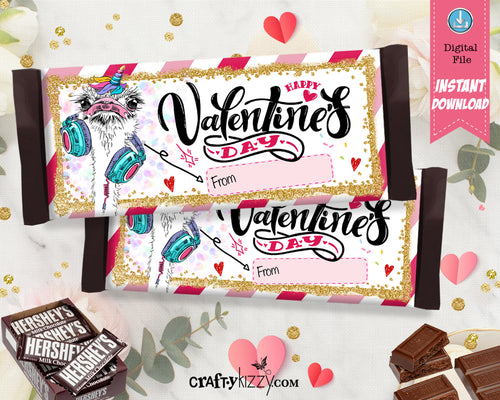 Valentine's Day Candy Bar Wrapper - Ostrich Hershey's Chocolate Bar Wrapper - Animal Valentines Day Party Favors - Classroom Card - INSTANT DOWNLOAD