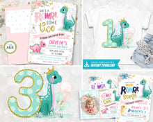 Stomp Chomp Dinosaur Princess Birthday Invitations - Girl Dino Party Invitation - First Second Birthday Invitations