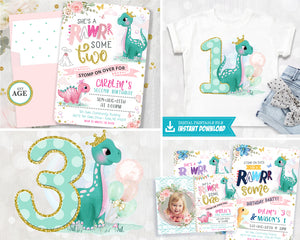Dinosaur Blank Birthday Invitations - Girl Dinosaur Fill In The Blank Printable Birthday Invitation - First Birthday Blank Invitation