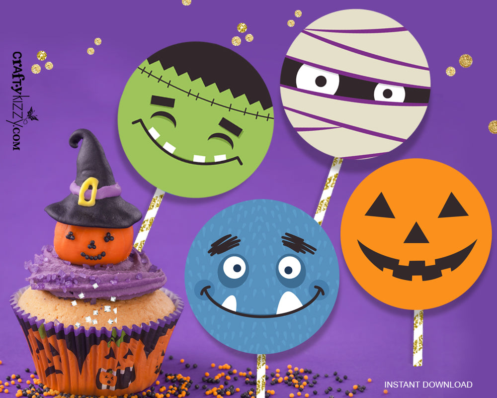 Halloween Cupcake Toppers - Cute Classroom Favor Stickers - Halloween –  CraftyKizzy