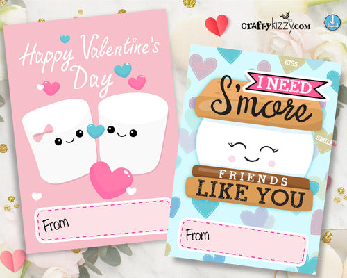Cute Valentines Day Cards for Kids - Marshmallow Valentine's - I Love You S'more Valentine Cards - Printable Kid Valentine Exchange Cards - INSTANT DOWNLOAD