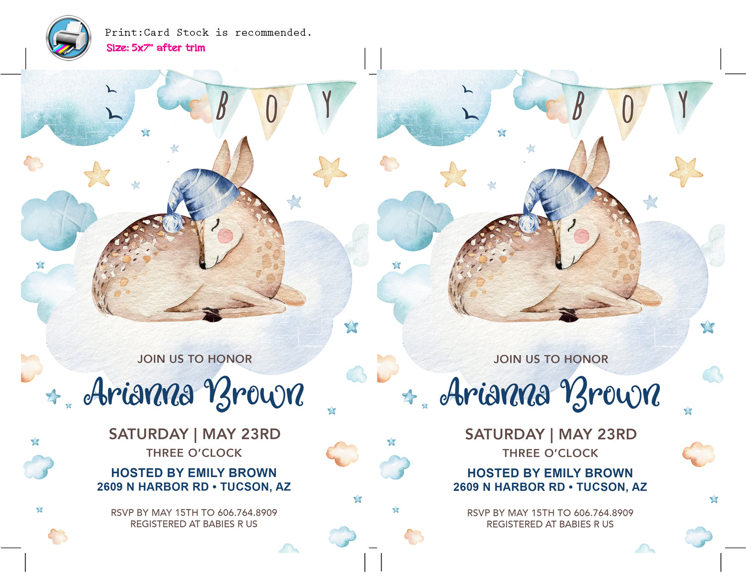 Deer Boy Baby Shower Invitation –