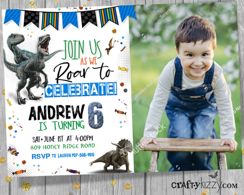 Dinosaur Birthday Invitation - Prehistoric Dino Invitations - Let's Roar Raptor Triceratops Party - CraftyKizzy