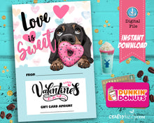Valentine Donut Gift Card Holder - Love Is Sweet Teacher Thank You Valentine's Day Gift Card - Valentines Day Puppy - INSTANT DOWNLOAD