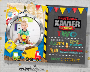 Dump Truck First Birthday Invitation - Front Loader Second Birthday Party Invitations - Construction Party Invitation - CraftyKizzy