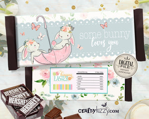 Happy Easter Candy Bar Wrapper - Some Bunny Loves You - Easter Bunny Gift Basket Favor - Teacher Gift - Hershey Bar - INSTANT DOWNLOAD