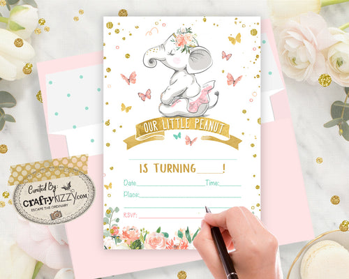 Elephant Blank Birthday Invitations - Ballerina Fill In The Blank Printable Birthday Invitation - First Birthday - CraftyKizzy