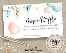 Boy Baby Shower Diaper Raffle Ticket - It's A Boy Diaper Raffle Game - Blue and Peach Diaper Raffle Insert Watercolor - INSTANT DOWNLOAD