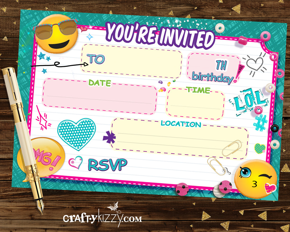 Emoji Fill In The Blank Invitations - Blank Printable Birthday Invitation - Emoji Tween Party Invite - CraftyKizzy