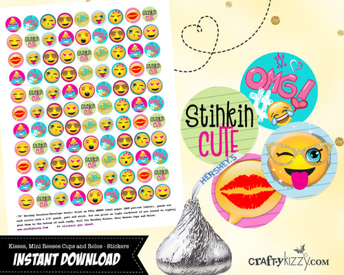 Emoji Hershey Kisses Stickers - Printable Emoji Birthday Candy Labels - Valentines Day Emoji Party Favors - INSTANT DOWNLOAD - CraftyKizzy