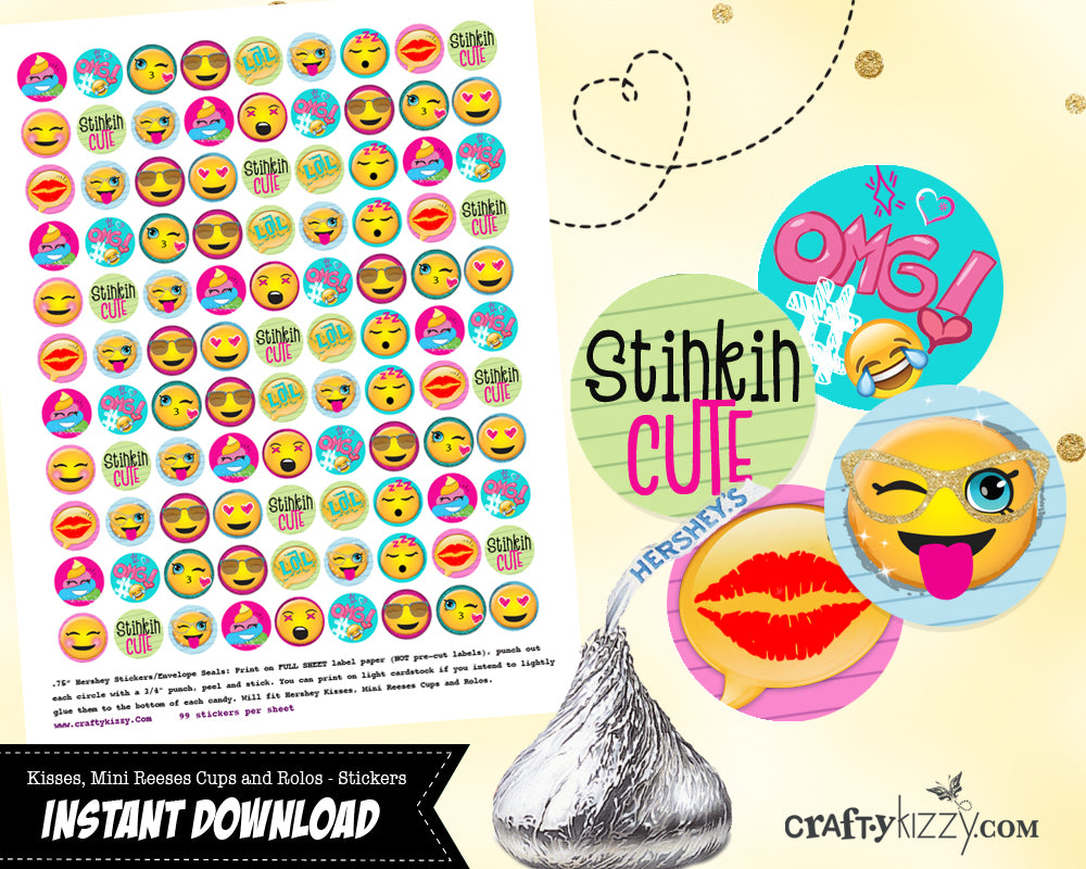 Emoji Party Favors - Hershey Kisses Candy Stickers - Birthday