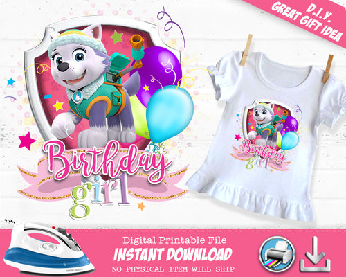 Everest Paw Patrol Birthday Girl Shirt - Paw Patrol  Iron On Outfit for Girls - Digital Transfer Decal - INSTANT DOWNLOAD - CraftyKizzy