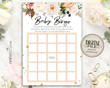Fall Baby Shower Bingo Cards - Gender Neutral Baby Shower Games - Autumn Floral Bingo Game – Mommy To Be Bingo Card - INSTANT DOWNLOAD