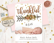 Fall Baby Birth Announcement Card - Newborn Thankful Birth Announcement Card - Thanksgiving Birth Stats Photo Card