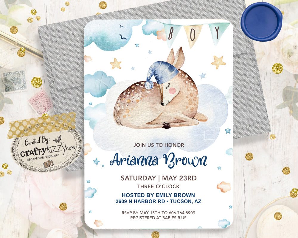Deer Baby Shower Invitation - Woodland Fawn Baby Shower Invitations - Deer Invitation - Watercolor Baby Shower