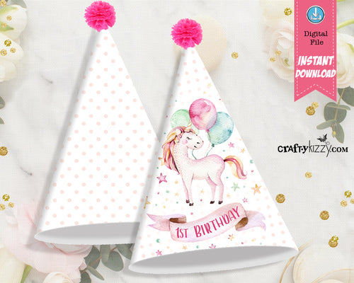 unicorn first birthday printable party hats