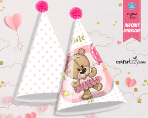 Pink Teddy bear birthday hat