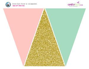 Pink Gold and Mint Triangle Pennant Banner - Birthday - Baby Shower Bunting Flag Banner - INSTANT DOWNLOAD - CraftyKizzy