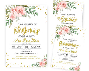 Blush Pink Baptism Invitations - Girl Holy Communion Invitation - First 1st Holly Communion - Naming Day - Dedication - LDS JW Baptism