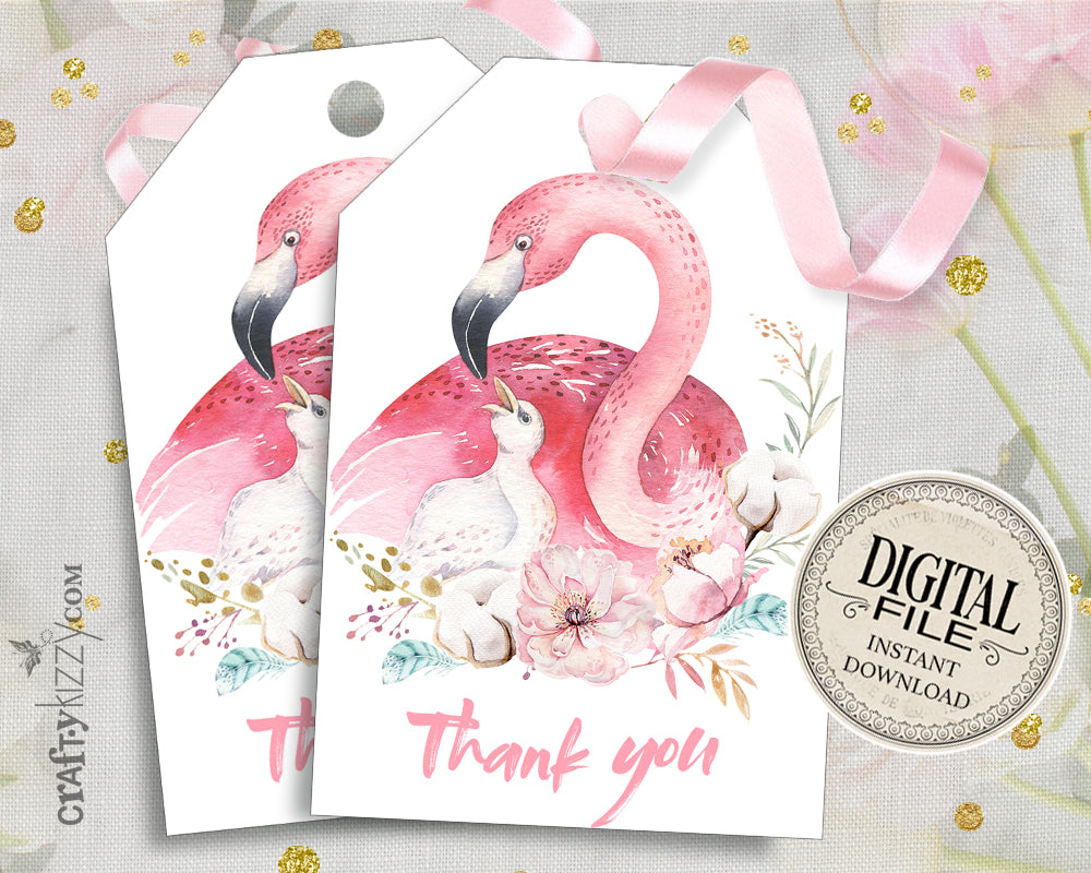 Flamingo Baby Shower Thank You Tags - Pink Flamingo Birthday Party Favor Tag  – CraftyKizzy