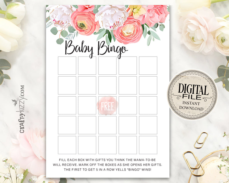 Pink Baby Shower Bingo Cards - Girl Baby Shower Bingo Game – CraftyKizzy for Free Printable Flower Bingo Cards