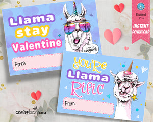 Llama Valentines Cards For Kids - Llama Pun Valentines - Classroom Valentines Day Card - Valentine's Printable - INSTANT DOWNLOAD - CraftyKizzy