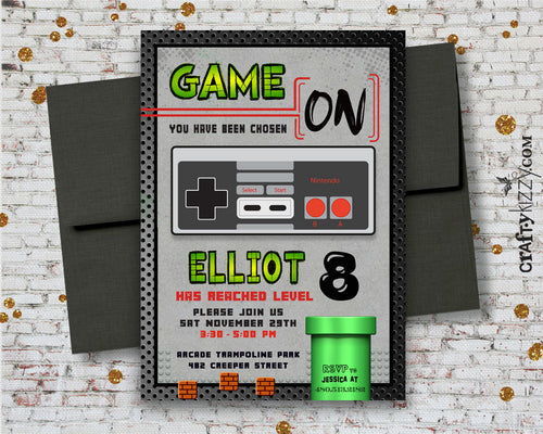 Gamer Birthday Invitation Video Game Party Invitations Gaming Party Arcade Invite - Tween Boy Birthday Invitation