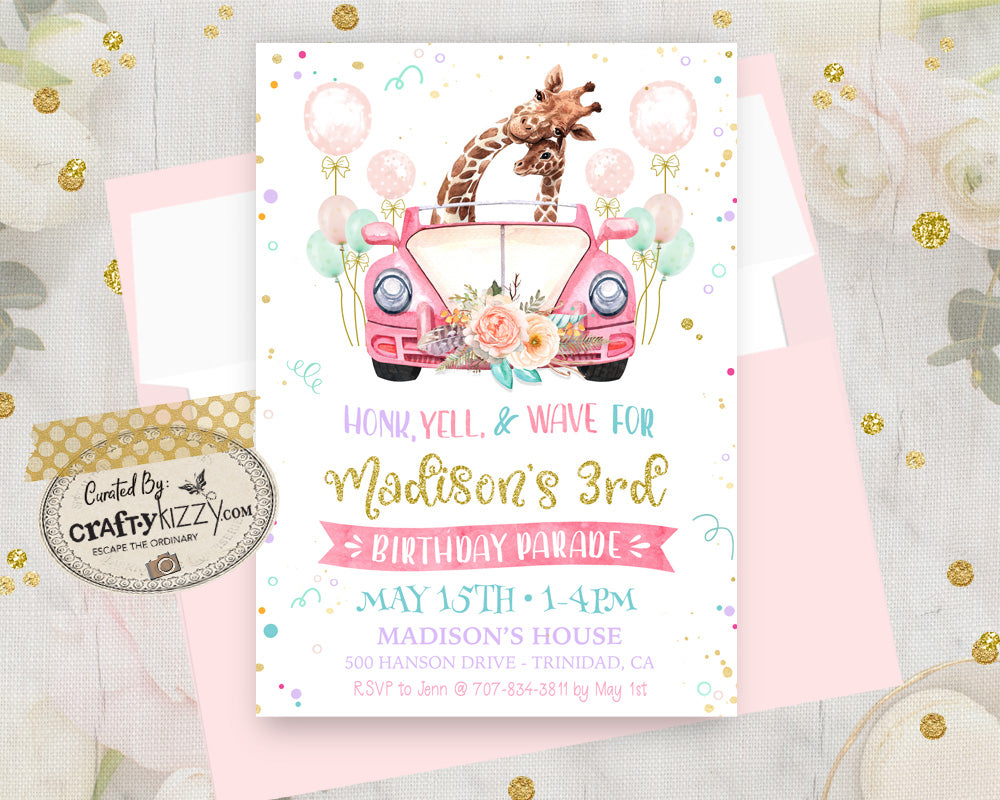 Drive By Birthday Parade Invitation - Girl Quarantine Birthday Party Invitations - Printable Social Distancing Party - Drive By Kids Birthday